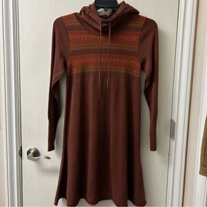 Prana Brown and Orange Hooded Long Sleeve Dress